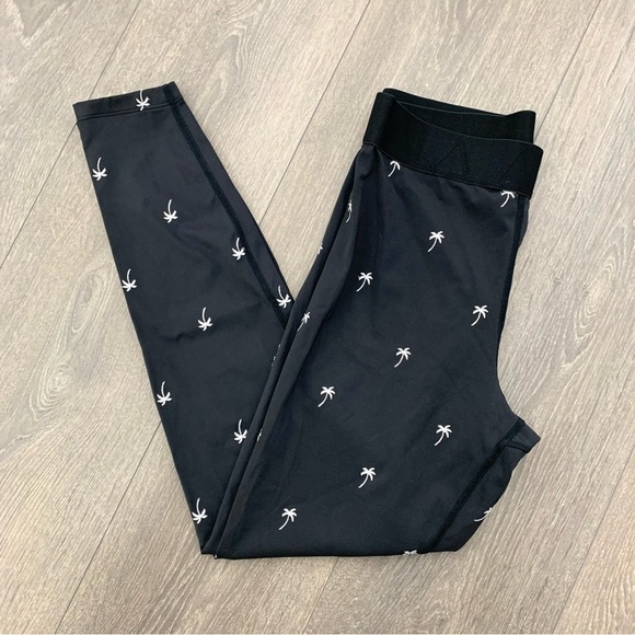 Alala Base Leggings Tights Palm tree embroidered Cropped High Rise Navy Blue - Picture 2 of 16